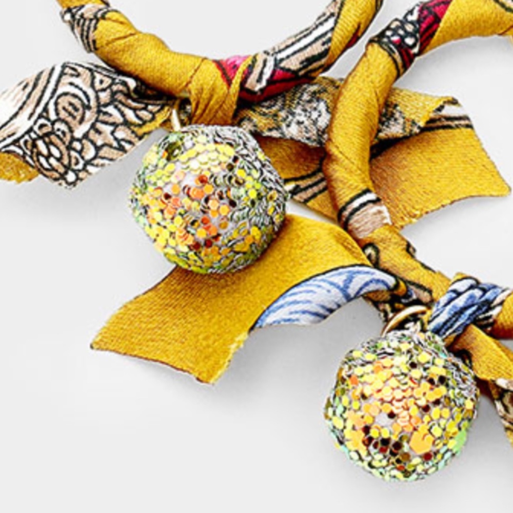 Ellison Scarf Boho Gypsy Glitter Ball Earrings Gol - Picture 4 of 5